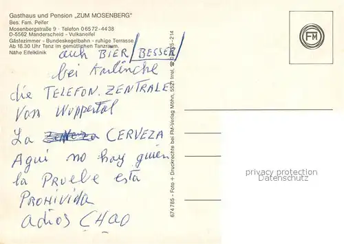AK / Ansichtskarte Manderscheid_Eifel Gaststaette Pension Zum Mosenberg Teilansichten Innen und Aussen Manderscheid Eifel