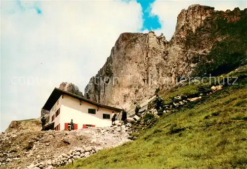 AK / Ansichtskarte Karerpass_Suedtirol Paulinahuette mit dem Rosengarten Karerpass Suedtirol