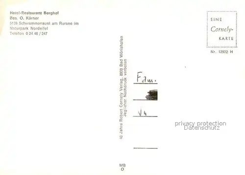 AK / Ansichtskarte Schwammenauel_Heimbach Hotel Restaurant Berghof am Rursee Fliegeraufnahmen 