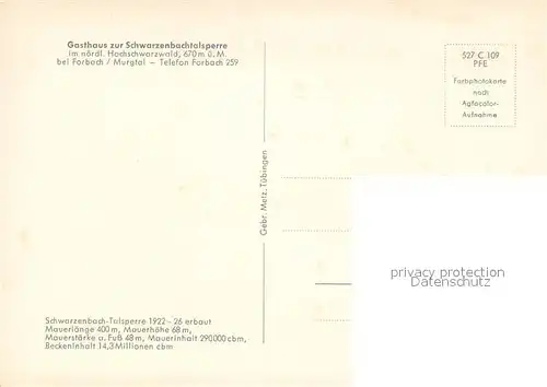 AK / Ansichtskarte Forbach_Baden Gasthaus zur Schwarzenbachtalsperre Terrasse Forbach_Baden