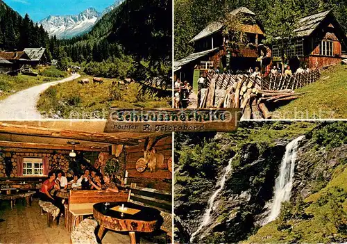 AK / Ansichtskarte Mallnitz_Kaernten Schwussner Huette Gaststube Seebachtal mit Saeuleck Throm Wasserfaelle Mallnitz Kaernten
