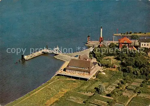 AK / Ansichtskarte Stadersand Gaststaette Elbkate Schiffsanleger Fliegeraufnahme Stadersand