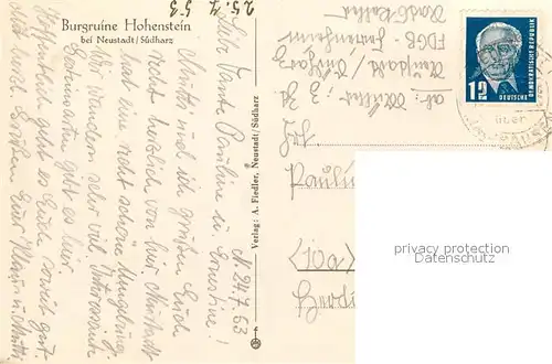 AK / Ansichtskarte Neustadt_Harz Burgruine Hohenstein Neustadt_Harz