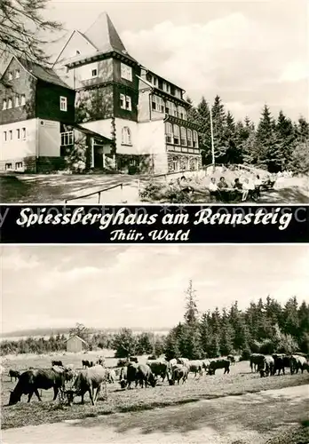 AK / Ansichtskarte Friedrichroda Spiessberghaus am Rennsteig Thueringer Wald Viehherde Kuehe Friedrichroda