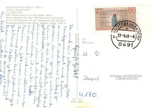 AK / Ansichtskarte Neukirchen_Heilig_Blut Berghaus Hohen Bogen Unterkunft Gaststube Sesselbahn Neukirchen_Heilig_Blut