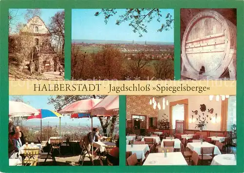 AK / Ansichtskarte Halberstadt Jagdschloss Spiegelsberge Panorama Fass Freiterrasse Gaststube Halberstadt