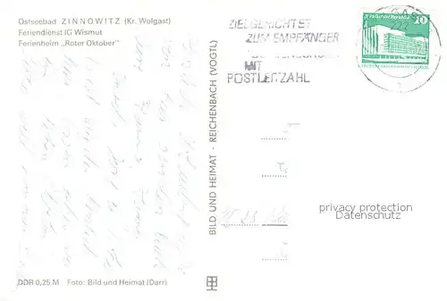 AK / Ansichtskarte Zinnowitz_Ostseebad Feriendienst IG Wismut Ferienheim Roter Oktober Zinnowitz_Ostseebad