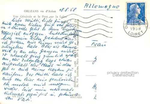 AK / Ansichtskarte Orleans_45_Loiret Vue generale et pont sur la Loire vue aerienne 