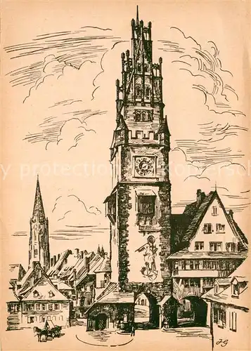 AK / Ansichtskarte Freiburg_Breisgau Schwabentor Zeichnung Kuenstlerkarte Freiburg Breisgau