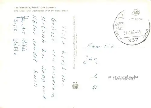 AK / Ansichtskarte Pottenstein_Oberfranken Eingang Teufelshoehleneingang Ausgang Weihersbach Blick aus der Hoehle Pottenstein_Oberfranken