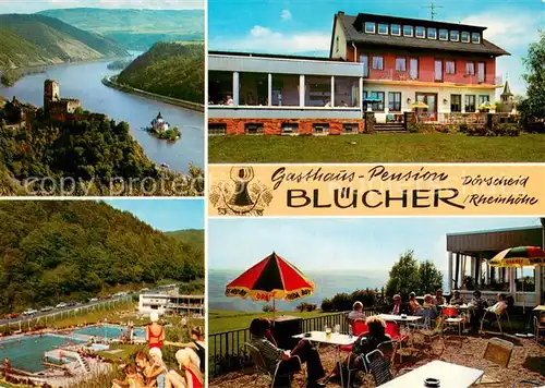 AK / Ansichtskarte Doerscheid Gasthaus Pension Bluecher Terrasse Freibad Rheinpartie Doerscheid