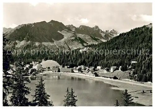 AK / Ansichtskarte Arosa_GR Obersee mit Bahnhof und Posthotel Rothorn Erzhorn Arosa_GR