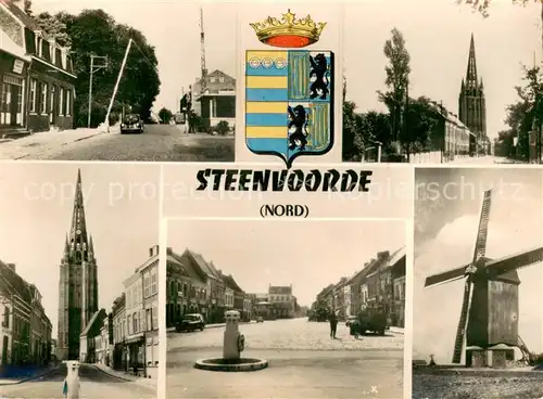 AK / Ansichtskarte Steenvoorde Motive Innenstadt Kirche Platz Windmuehle Wappen Steenvoorde