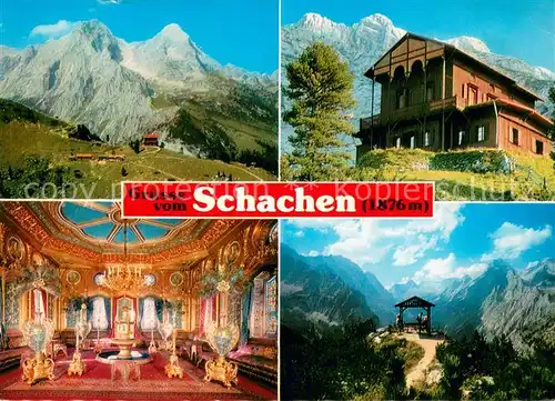 AK / Ansichtskarte Schachen_Garmisch Schachenhaeuser Schachenschloss Innenraum Aussichtspunkt Reintal Zugspitzplatt Wettersteingebirge Huber Karte Nr. 6004 Schachen Garmisch