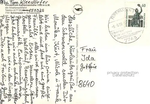 AK / Ansichtskarte Schoenwald_Schwarzwald Kurzentrum Katharinenhoehe der AWO Schoenwald Schwarzwald