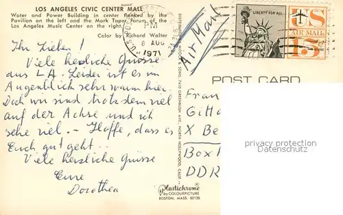 AK / Ansichtskarte Los_Angeles_California Civic Center Mall Water and Power Building Mark Taper Forum Music Center 