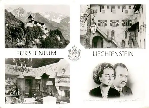 AK / Ansichtskarte Liechtenstein_Fuerstentum Schloss Vaduz Hofeingang im Schloss Fuerstlicher Salon Fuerst Franz Josef II von und zu Liechtenstein Fuerstin Cina von und zu Liechtenstein 