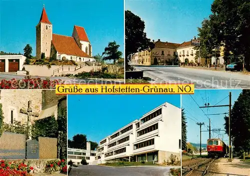 AK / Ansichtskarte Gruenau_Mariazell Kirche Hauptplatz Kriegerdenkmal Schule Mariazellerbahn Gruenau Mariazell