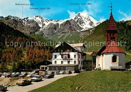 AK / Ansichtskarte Schnalstal_Trentino Sporthotel Kurzras Kapelle Bildstoeckjoch Kurzraser Spitze Schwemser Spitze 