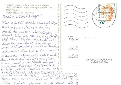 AK / Ansichtskarte Oberjoch Klinik Santa Maria Oberjoch