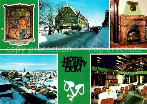 AK / Ansichtskarte Bozi_Dar_Gottesgab Hotel Zeleny dum Panorama Ortspartie Kamin Gaststube Bozi_Dar_Gottesgab