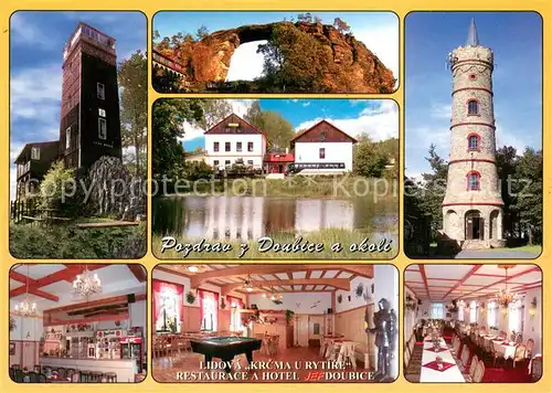 AK / Ansichtskarte Doubice_Daubitz Aussichtstuerme Restaurace a Hotel JEF Doubice Gastraeume Doubice Daubitz