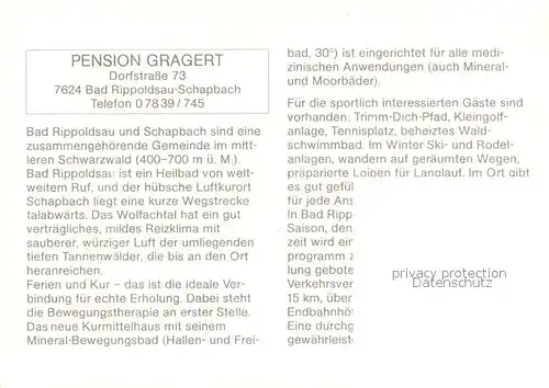 AK / Ansichtskarte Bad_Rippoldsau Schapbach Pension Gragert Bad_Rippoldsau Schapbach
