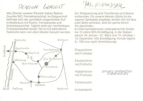 AK / Ansichtskarte Bad_Rippoldsau Schapbach Pension Gragert Gastraeume Zimmer Bad_Rippoldsau Schapbach