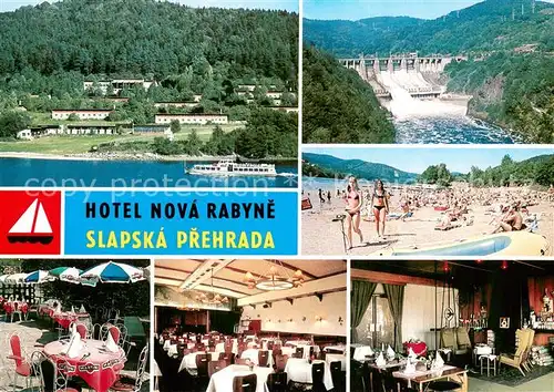 AK / Ansichtskarte Slapska_Prehrada Hotel Nova Rabyne Gastraeume Terrasse Strand Kraftwerk Slapska_Prehrada