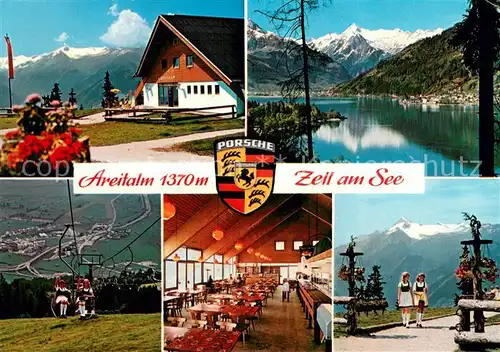AK / Ansichtskarte Zell_See Areitalm Gastraum Trachten Panorama Sessellift Zell_See