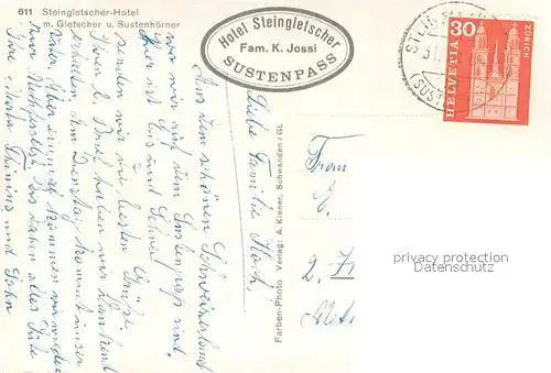AK / Ansichtskarte Sustenpass Steingletscher Hotel mit Gletscher und Sustenhoerner Sustenpass