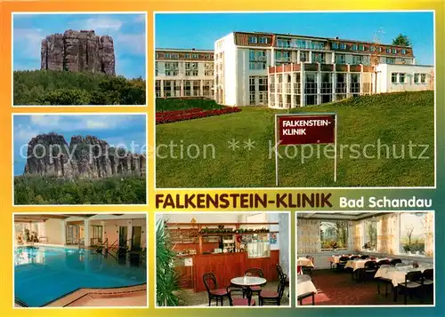 AK / Ansichtskarte Ostrau_Bad_Schandau Falkenstein Klinik Restaurant Hallenbad Felsen Ostrau_Bad_Schandau