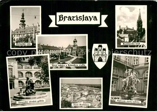 AK / Ansichtskarte Bratislava_Pressburg_Pozsony Michaels Turm Nationalgalerie Brunnen Rathaus Brunnen Altstadt Schloss Denkmal 