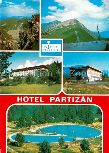 AK / Ansichtskarte Brezno_Slovakia Hotel Partizan Nizke Tatry Niedere Tatra Badesee Landschaftspanorama 