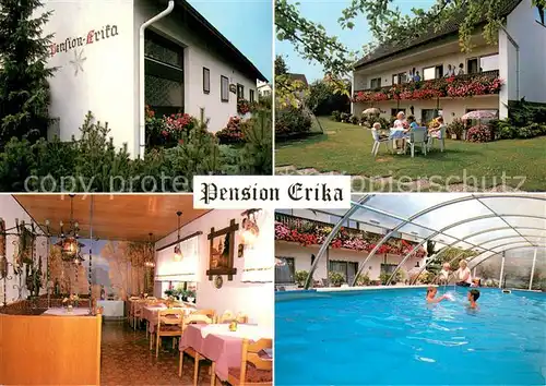 AK / Ansichtskarte Ostheim_Rhoen Pension Erika Gastraum Garten Hallenbad Ostheim_Rhoen