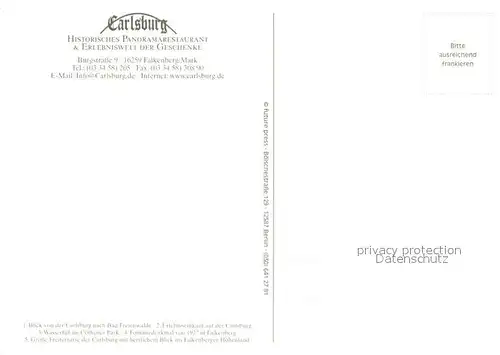 AK / Ansichtskarte Falkenberg_Mark Carlsburg Historisches Panoramarestaurant Erlebniswelt der Geschenke Denkmal Falkenberg Mark