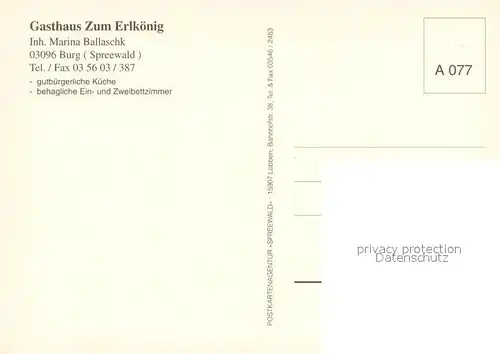 AK / Ansichtskarte Burg_Spreewald Gasthaus zum Erlkoenig Wasserstrasse Kahnfahrt Burg Spreewald