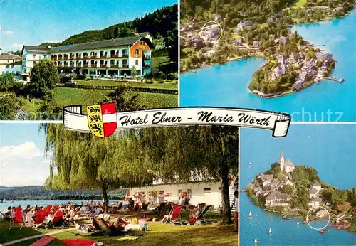 AK / Ansichtskarte Maria_Woerth_Woerthersee Hotel Ebner Liegewiese Strandbad Fliegeraufnahme Maria_Woerth_Woerthersee