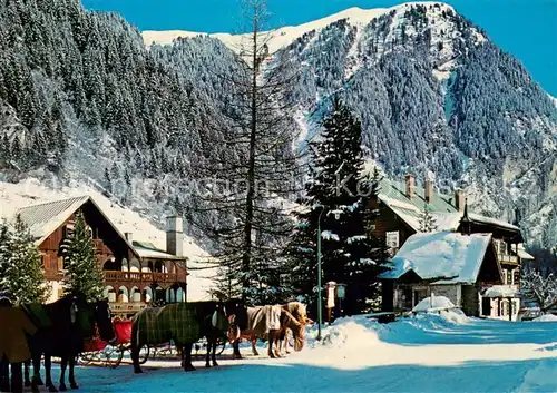 AK / Ansichtskarte Badgastein Hoteldorf Gruener Baum im Koetschachtal Pferdeschlitten Alpen Badgastein