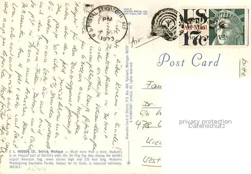 AK / Ansichtskarte Detroit_Michigan J. L. Hudson Co. 