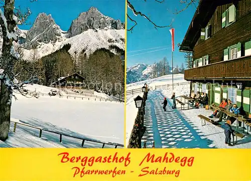 AK / Ansichtskarte Pfarrwerfen Berggasthof Mahdegg mit Fieberhoerndl Hochthron und Hagengebirge Pfarrwerfen