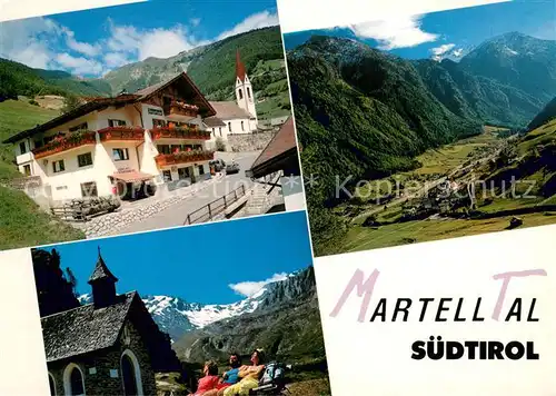 AK / Ansichtskarte Martell Panorama Martelltal Vinschgau Bergwelt Gasthof Jaegerheim Kapelle Martell