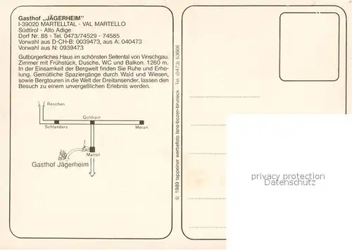 AK / Ansichtskarte Martell Panorama Martelltal Vinschgau Bergwelt Gasthof Jaegerheim Kapelle Martell