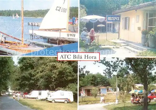 AK / Ansichtskarte Plzen_Pilsen Campingplatz Bila Hora See Segelboot Plzen Pilsen