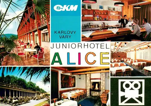 AK / Ansichtskarte Karlovy_Vary_Karlsbad CKM Juniorhotel Alice Restaurant Bar Kolonnade 