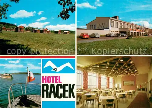 AK / Ansichtskarte Lipno Hotel Racek Restaurant Bungalows Motorboot Lipnostausee Lipno