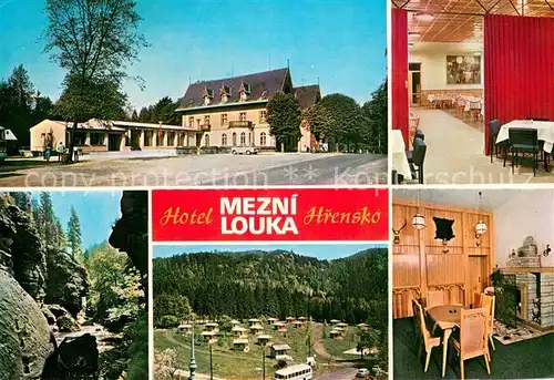 AK / Ansichtskarte Hrensko Hotel Mezni louka Restaurant Bungalows Landschaft Schlucht Hrensko