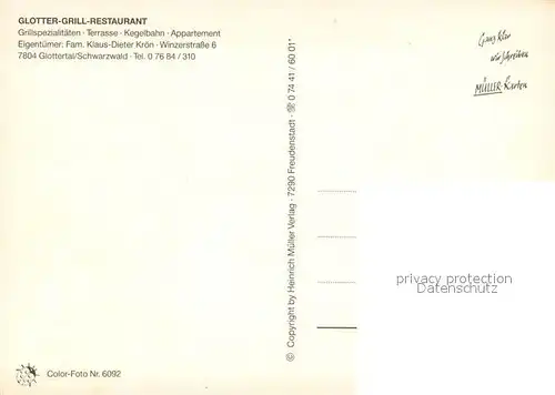 AK / Ansichtskarte Glottertal Glotter Grill Restaurant Ortsansicht mit Kirche Glottertal