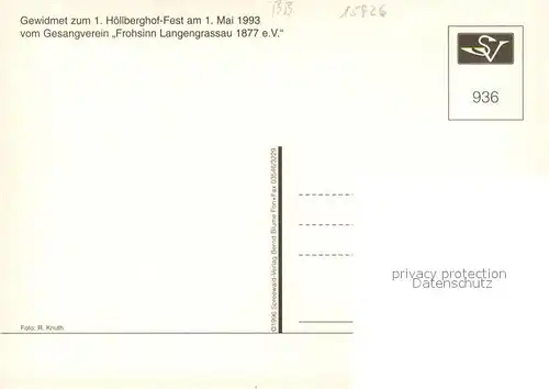 AK / Ansichtskarte Langengrassau Hoellberghof Lied Noten Widmung zum 1. Hoellberghof Fest 1993 Gesangverein Frohsinn Langengrassau 1877 e.V. Langengrassau