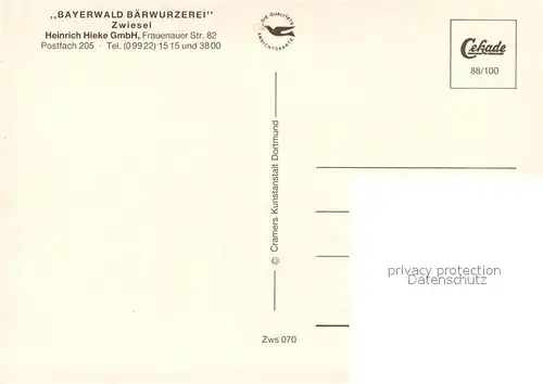 AK / Ansichtskarte Zwiesel__Niederbayern Bayerwald Baerwurzerei Probierstube Destillierblase Ortsansicht Wappen 